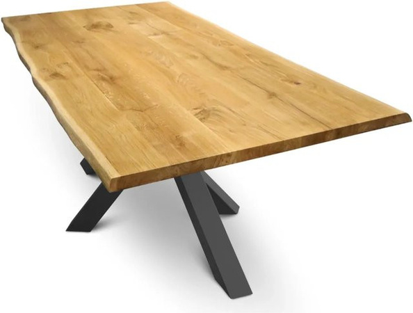 DELUKE Massivholz Esstisch RAGNAR aus Eiche mit Baumkante und T-Spider Gestell, Breite: 220 cm, Tiefe: 100 cm, Höhe: 76 cm