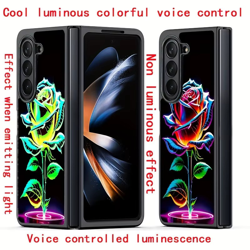 Sprachgesteuerte LED-Telefonhülle mit grünem Blatt- und Rosen-Design für Samsung Galaxy S25 S24 S23 S22 S20 FE Note20 Ultra und Z Fold 7 6 5 4 in Grün und Multicolour - Bild 4