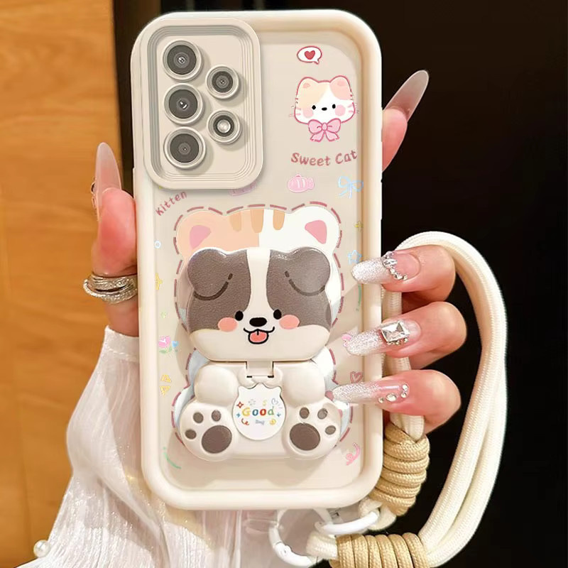Silikon Handyhülle mit Glückliche Katze Sky Auge Design und Lanyard für Samsung A13 A15 A14 A12 A06 A04S A03 A03S A02 White - Bild 4