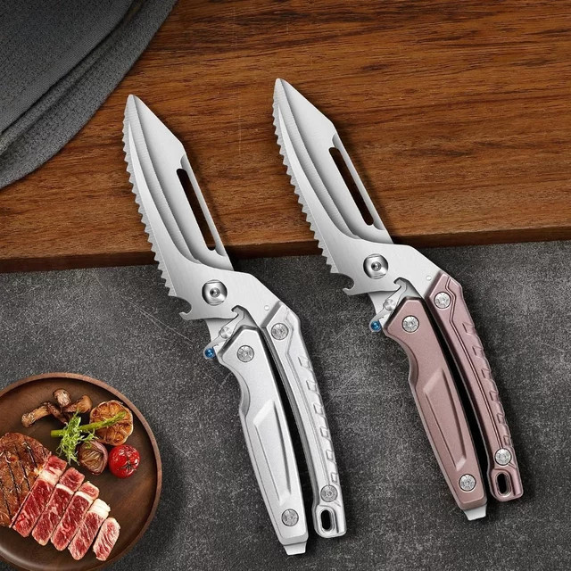 PLYS Küchenschere aus Edelstahl in Silber und Braun als robuste Geflügelschere zum Schneiden von Hühnerknochen, Truthahn und Fisch sowie als Kräuterschere - Bild 1
