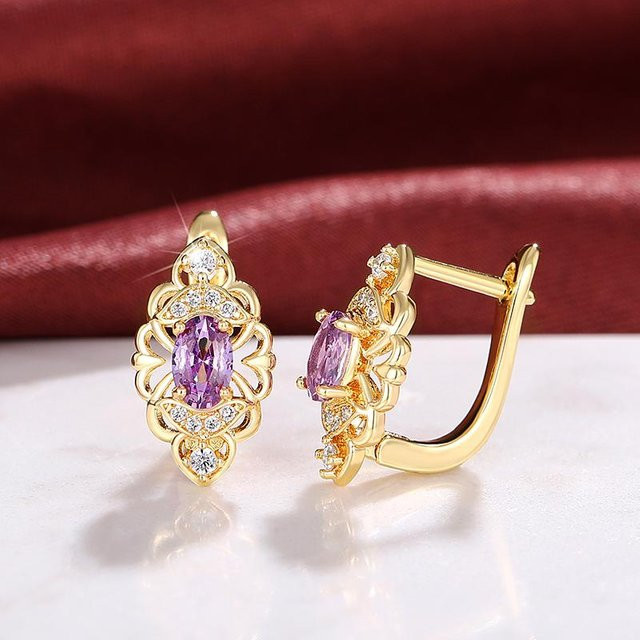 YIRAN Jewelry Creolen, Messing, Gold, lila Zirkonia, Damen - Bild 1
