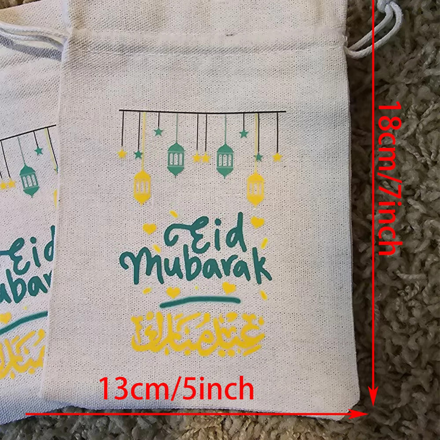 5er Set Eid Mubarak Geschenktaschen aus Baumwolle in Weiß für Ramadan und Iftar - Bild 3