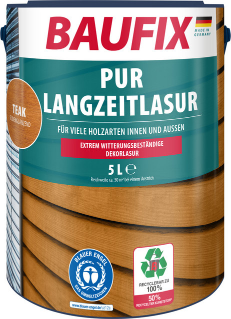 Baufix PUR-Langzeitlasur Teak seidenmatt 5 l - Bild 1