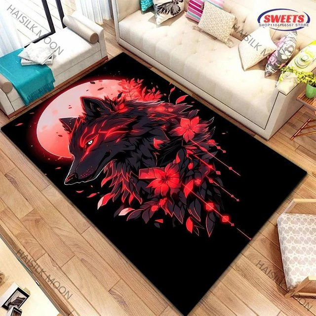 Rutschfester Teppich mit Mondlicht-Wolf-Motiv von Karpetti in Weiß und Schwarz, B/T: 60 x 40 cm - Bild 1