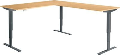 Elektrisch höhenverstellbarer Winkelschreibtisch AERO FLEX in Buche und Anthrazit mit T-Fuß und Memorypanel, B: 200 cm, T: 240 cm - Bild 1
