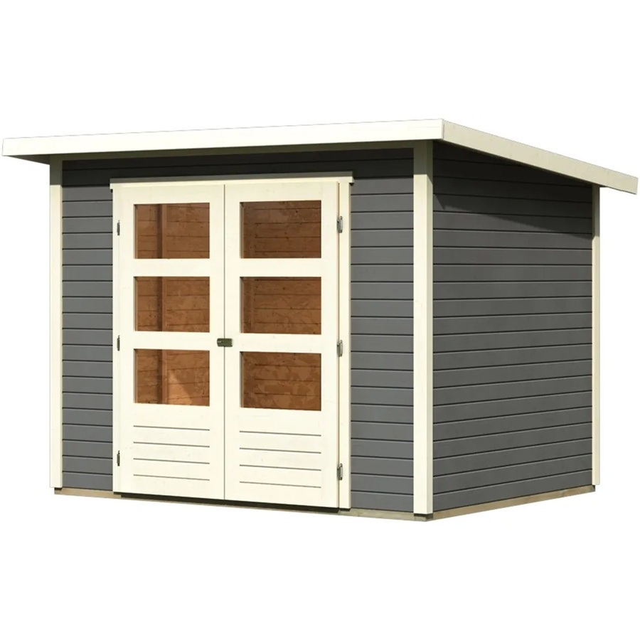 Karibu Holz-Gartenhaus Sitten mit Pultdach in Terragrau, modernes Design, B: 242 cm, T: 182 cm, H: 197 cm - Bild 2