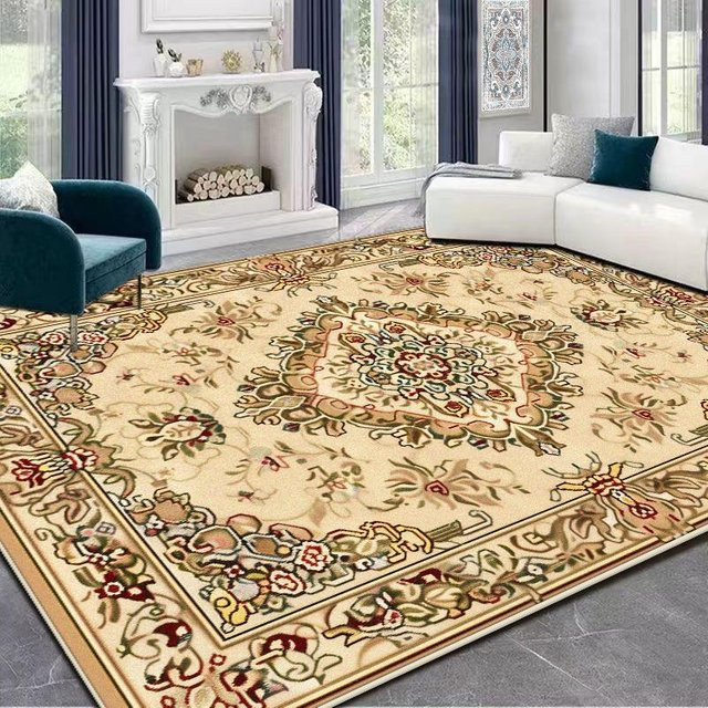 Karpetti Wohnzimmerteppich in Gold und Beige, luxuriöser Plüschteppich mit geometrischem Design, rutschfest und waschbar, B/T: 180 x 280 cm - Bild 1