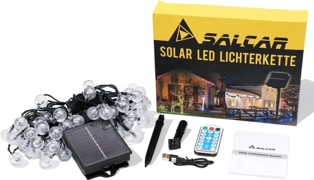 Salcar Solar LED Lichterkette für Außen mit 60 LEDs und Fernbedienung, Kaltweiß - Bild 1