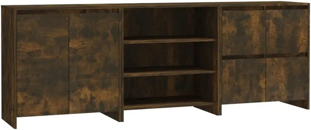 vidaXL 3-teiliges Sideboard aus Holzwerkstoff in Räuchereiche, Braun, B/T/H: 150 x 35 x 75 cm - Bild 1