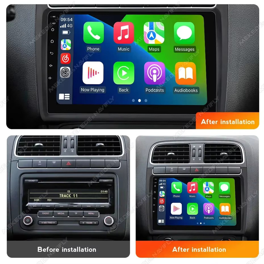 NAVIFANS Multimedia Autoradio mit 9 Zoll Bildschirm für VW Polo Golf Passat, Wireless CarPlay und Android Auto, Bluetooth und GPS, Schwarz - Bild 2