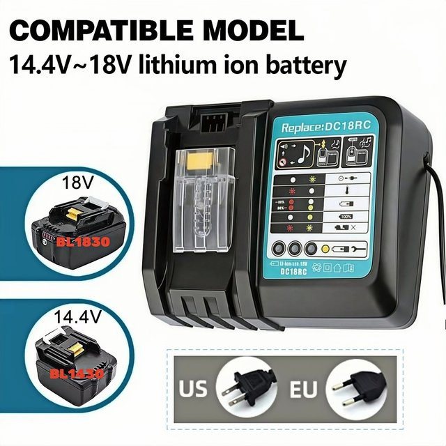 Makita DC18RC Li-Ion Ladegerät 3A für 14,4V und 18V LXT Akkus, Schwarz - Bild 1