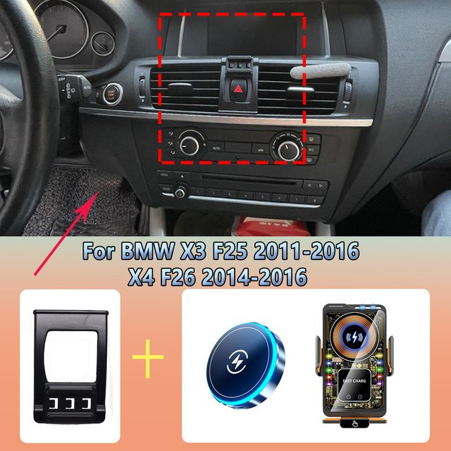 Magnetische Auto-Handyhalterung mit kabelloser MagSafe-Ladefunktion für BMW X3 F25 (2011-2016) und X4 F26 (2014-2016), Farbe: Schwarz - Bild 1