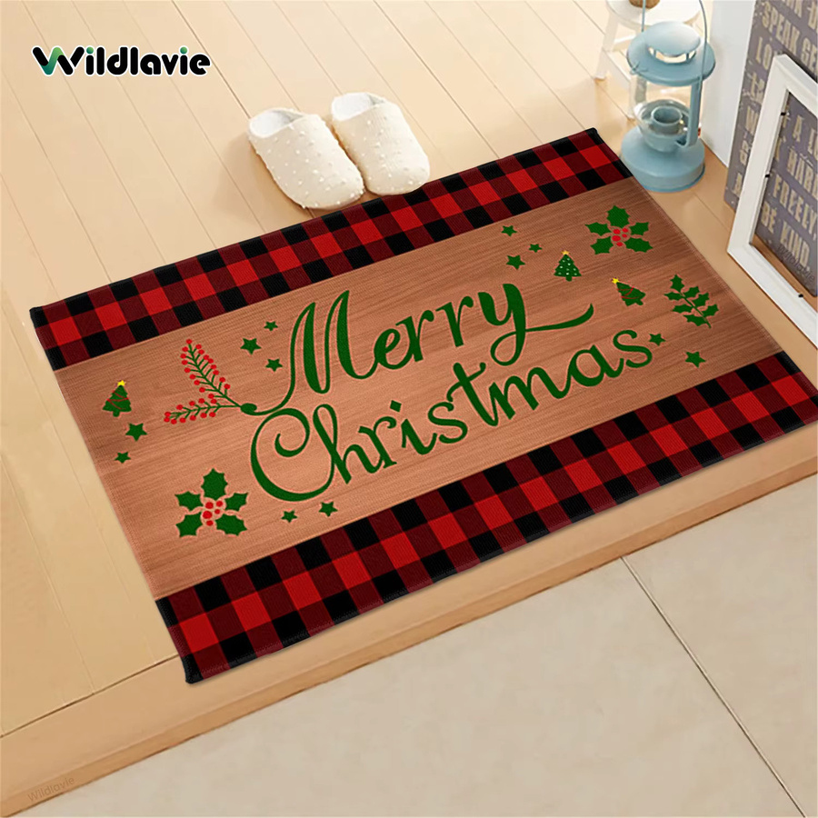 VIKAMA Weihnachtliche Haustürmatte im rot-schwarz karierten Design, waschbare Willkommensmatte für den Außenbereich und die Küche, B/B/H: 60 x 40 x 1 cm - Bild 6