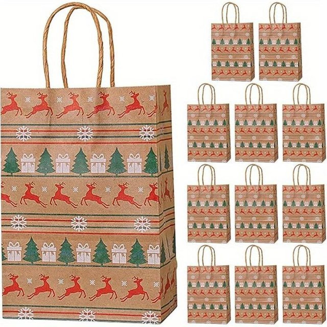 11 Stück Weihnachts-Geschenktüten aus braunem Kraftpapier mit Henkeln von SZ-Damai - Bild 1