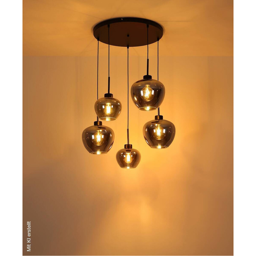 Globo Lighting Pendelleuchte modern in Schwarz aus Metall und Glas mit 5 E27 Fassungen, Höhe: 120 cm, Durchmesser: 70 cm - Bild 3