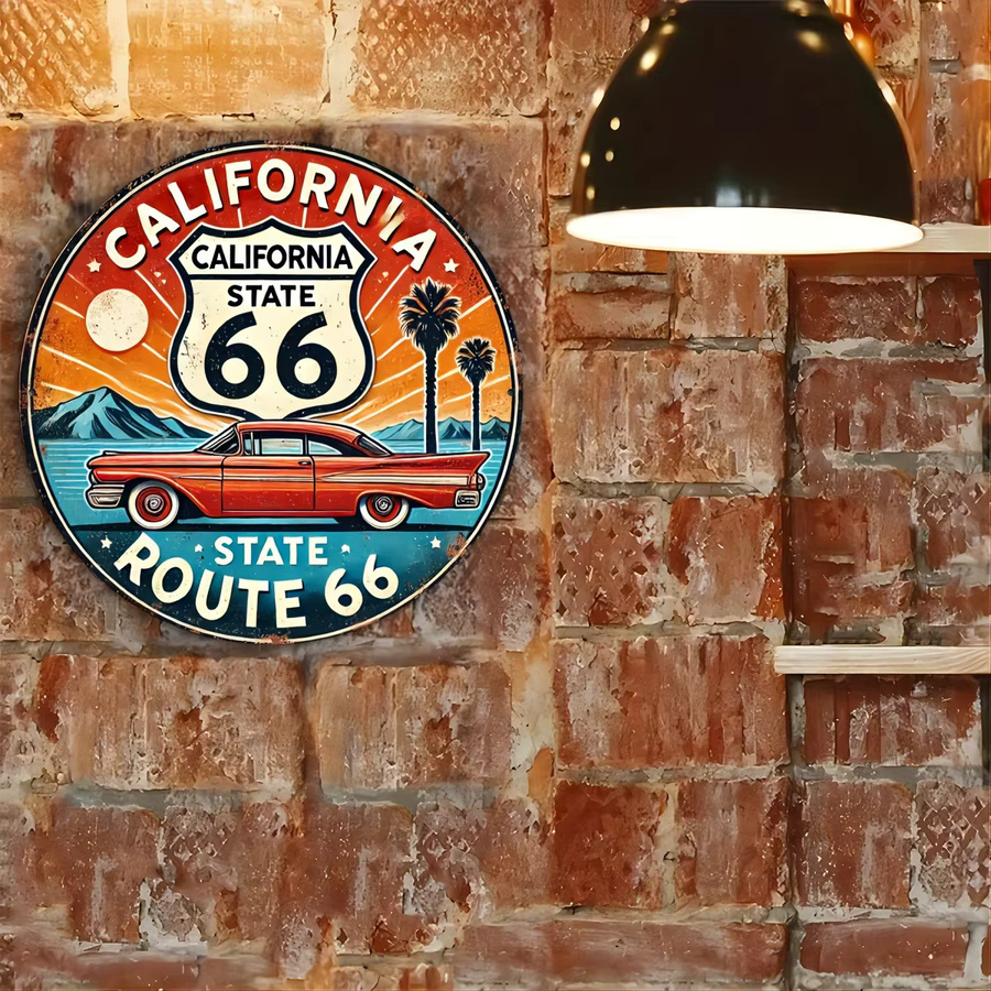 Potdemiel California Route 66 Vintage Metallschild, rund, mehrfarbig, Durchmesser: 20 cm - Bild 5