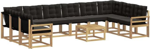 vidaXL Outdoor-Sofagarnitur aus Akazienholz mit 11-teiligem Set, Weiß-Schwarz, Textilene-Stoff und wetterfesten Kissen - Bild 1