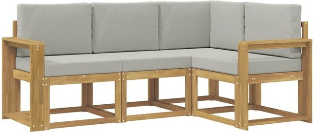 vidaXL Outdoor-Sofagarnitur 4-teilig in Weiß und Hellgrau aus Massivholz-Akazie mit Polsterung und Kissen - Bild 1