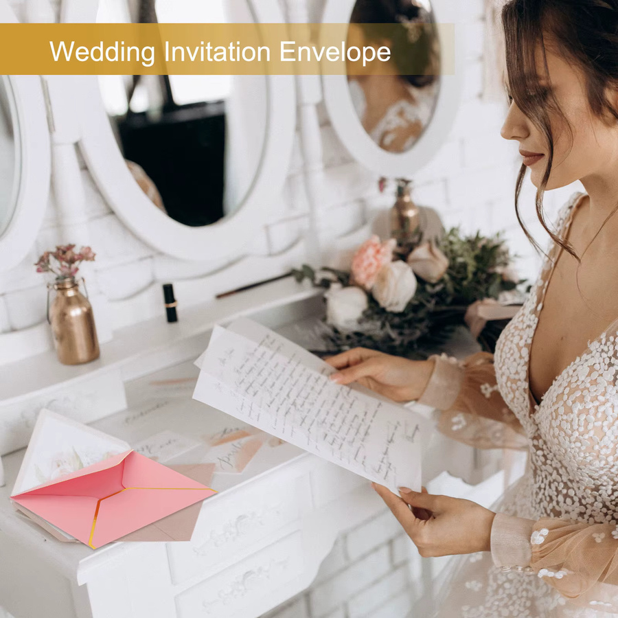 30 Stück A7-Umschläge mit V-Klappe und goldenem Rand, selbstklebend, ideal für Hochzeitskarten und Valentinstag-Einladungen - Bild 5