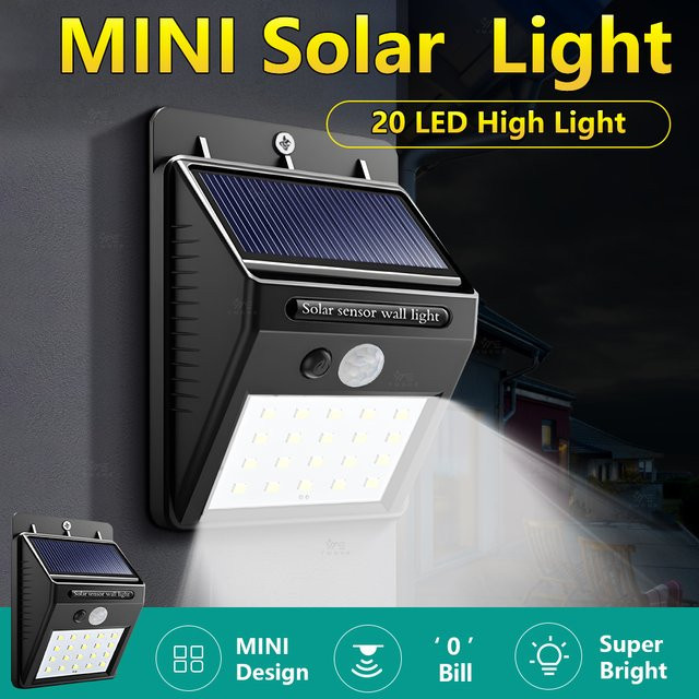 Heinast Solar-Wandleuchte mit 20 LED und PIR-Bewegungsmelder, IP65 wasserdichte Außenleuchte in Schwarz für Garten und Außenbereich - Bild 1