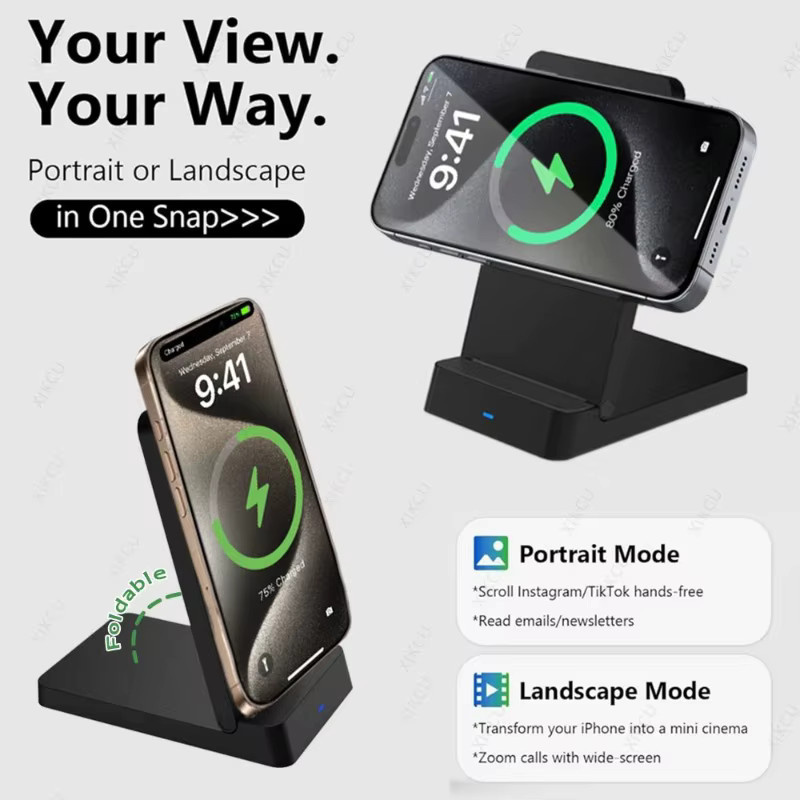 VIKEFON Magnetisches kabelloses Ladegerät mit intelligenter Wärmeableitung für MagSafe iPhone und Android, Schwarz - Bild 2