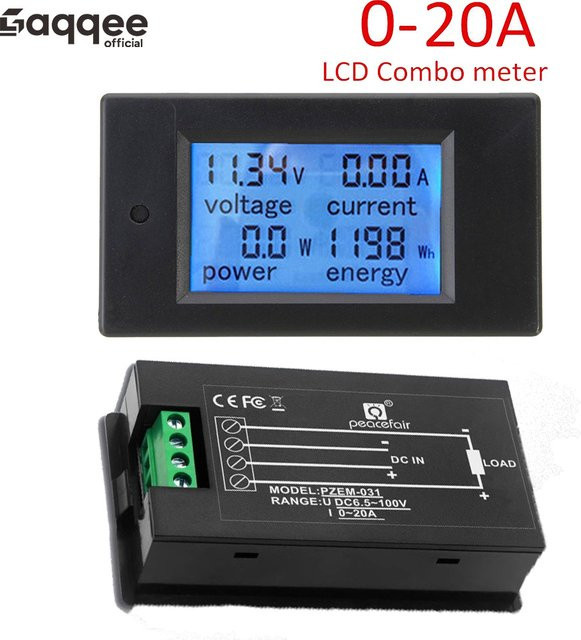 Gaqqee PZEM-031 DC Digitalanzeige Spannungstrommesser mit 20A Shunt (DC 8-100V) und LCD-Display - Bild 1