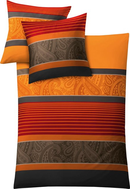 Kleine Wolke Bettwäsche Makosatin gestreift in Orange Multicolour, 100% Baumwolle, beidseitig bedruckt, 80x80 cm - Bild 1