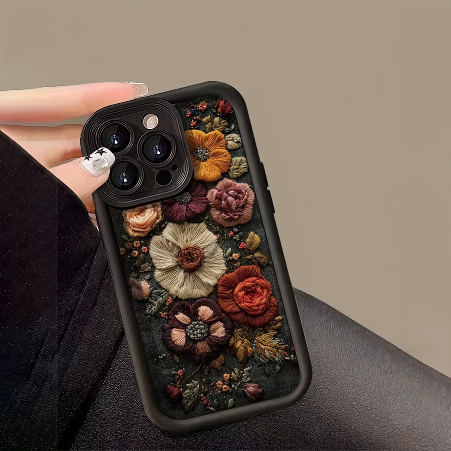 Handyhülle mit Vintage Ölgemälde Blumenmuster in Schwarz und Multicolour, High-Edge TPU Anti-Drop Schutz für iPhone 17 Air Pro Max, iPhone 16, 15, 13, 12, 11 Pro Max, Xs, Xr, X, 7, 8 Plus und SE-Serie - Bild 3
