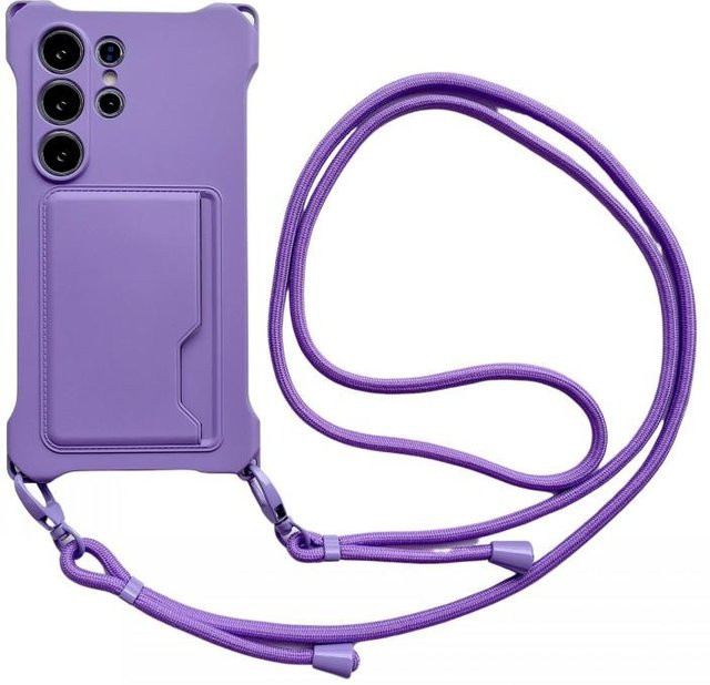 Stoßfeste Tragegurt Hülle für Samsung Galaxy A56 A55 A54 A35 A34 A15 A14 A13 A53 5G mit Kartenfächer und Crossbody Lanyard in Transparent und Purple - Bild 1