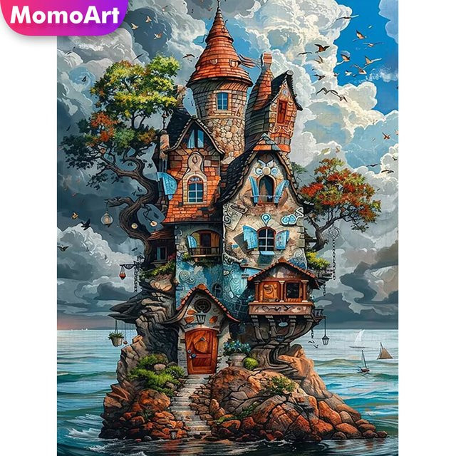 Momoart Diamantmalerei DIY Haus Landschaft Abstrakt Wanddekoration Multicolour B/H: 30,0 x 20,0 cm - Bild 1