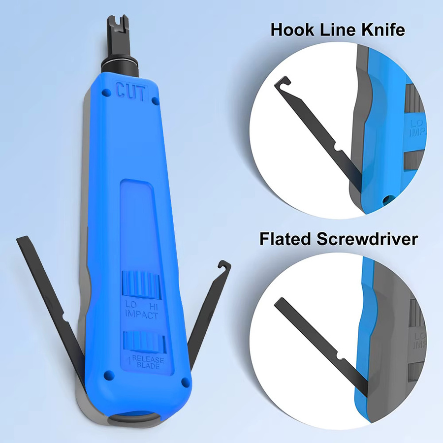 Denswire Impact 110 Einpresswerkzeug mit abnehmbarem Kabelhaken für RJ45 Cat6/Cat5e Terminals in Blau - Bild 4