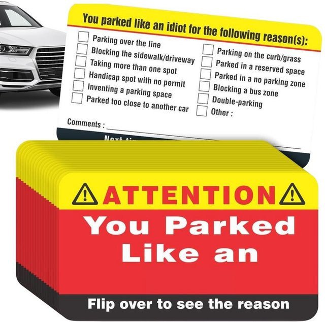 100 Stück lustige Visitenkarten You Park Like an Idiot als Parkplatz-Hinweis für Erwachsene aus Papier - Bild 1