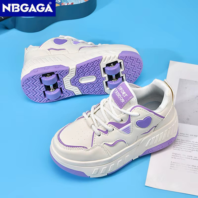 NBGAGA Mädchen-Rollschuhe, Vierrad-Rollschuhe, mit Herz-Print-Dekor - Bild 3
