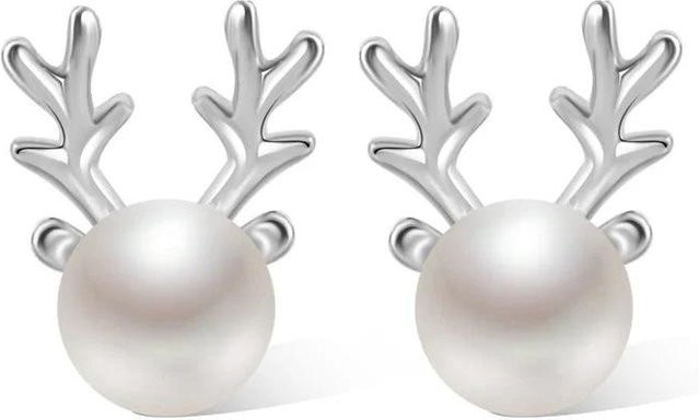 YIRAN Jewelry Ohrstecker, Elchgeweih, Imitationsperlen, grau, Damen - Bild 1