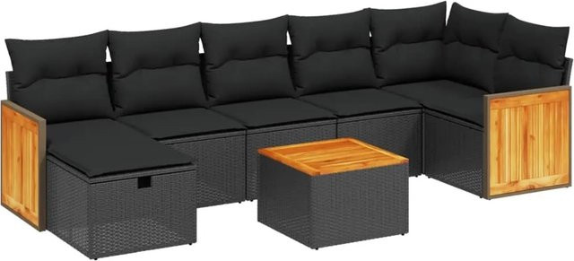 vidaXL 8-tlg Garten-Sofagarnitur in L-Form aus schwarzem Poly-Rattan mit Kissen und pulverbeschichtetem Stahlgestell - Bild 1