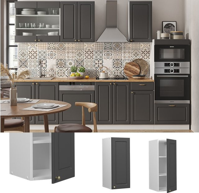 Vicco Hängeschrank Fame-Line Landhaus Weiß Anthrazit Gold mit Softclose-Scharnieren und Einlegeboden Breite: 30 cm - Bild 1