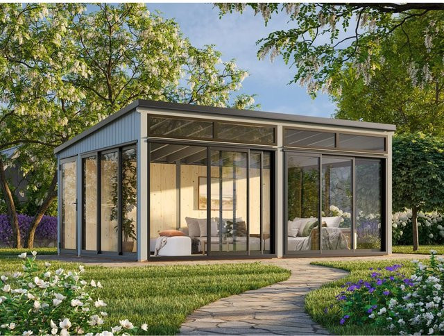 Palmako Holz-Gartenhaus Saga Slide Plus aus Fichte mit Pultdach in Hellgrau B: 582 cm, T: 420 cm, H: 276 cm - Bild 1