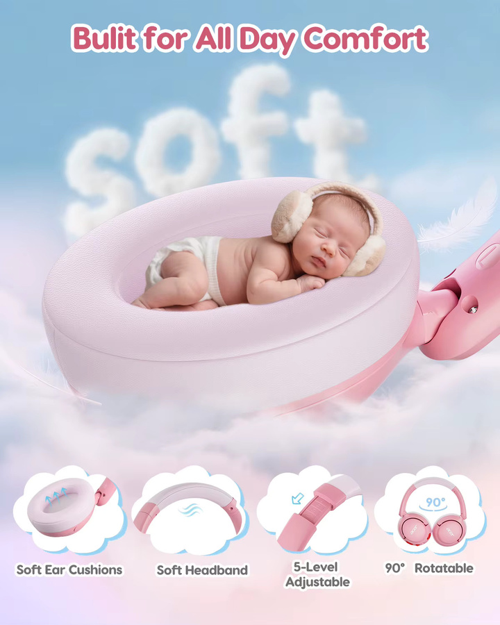Acer OHR725 Kinderkopfhörer Bluetooth 5.4 Pink Kabellose Over-Ear-Kopfhörer mit Mikrofon und 85dB Lautstärkebegrenzer - Bild 2