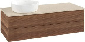 V&B Waschtischunterschrank Antao mit Frontstruktur und Beleuchtung in Walnut, B/T/H: 120 x 50 x 36 cm - Bild 1