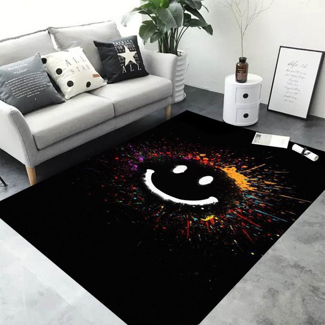 Rutschfester 3D Graffiti Smiley Gesicht Teppich von Wucifang Jewelry in Schwarz, B/B: 50 x 80 cm - Bild 1