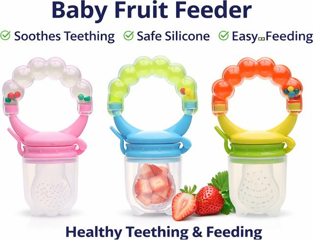 Mommy And Angel Baby-Fruchtsauger aus Silikon in Blau, BPA-freier Säuglings-Fütterungsbeißring mit Rassel zum Zahnen für frisches Obst - Bild 1