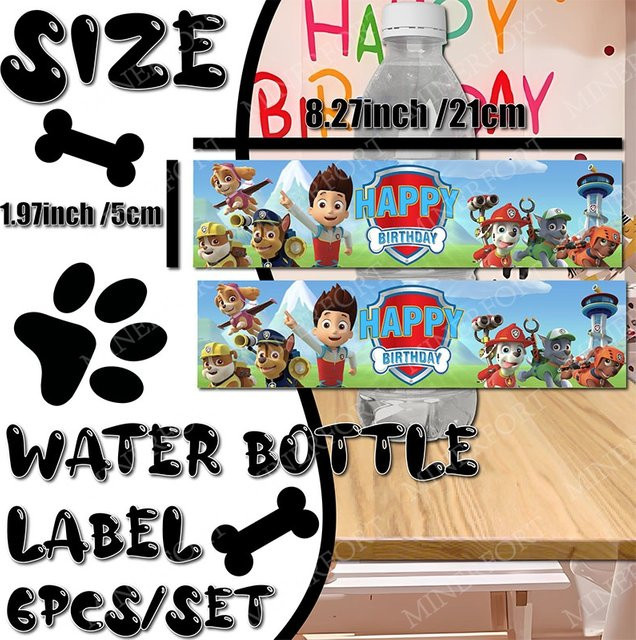 Paw Patrol Aufkleber mit Cartoon-Hundemotiven in Mehrfarbig für Wasserflaschen und Trinkbecher - Bild 1