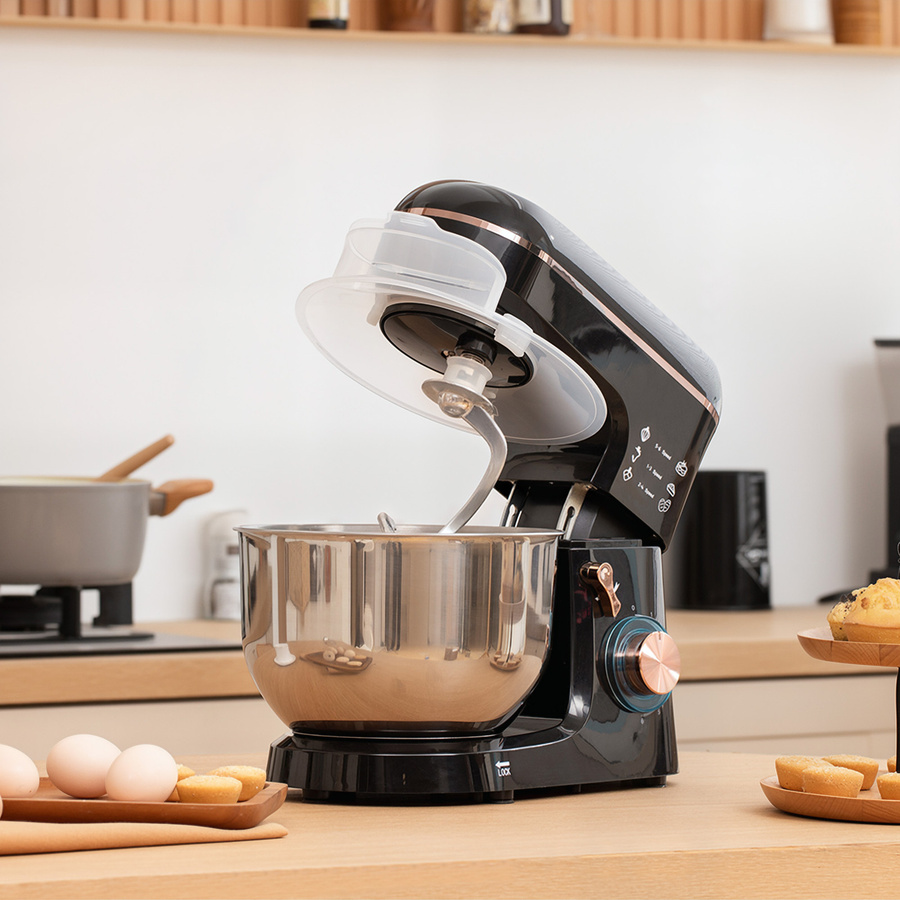 HOMCOM Küchenmaschine Knetmaschine mit 5,5 l Edelstahlschüssel, 1400 W und 6+P Geschwindigkeitsstufen, Schwarz - Bild 2
