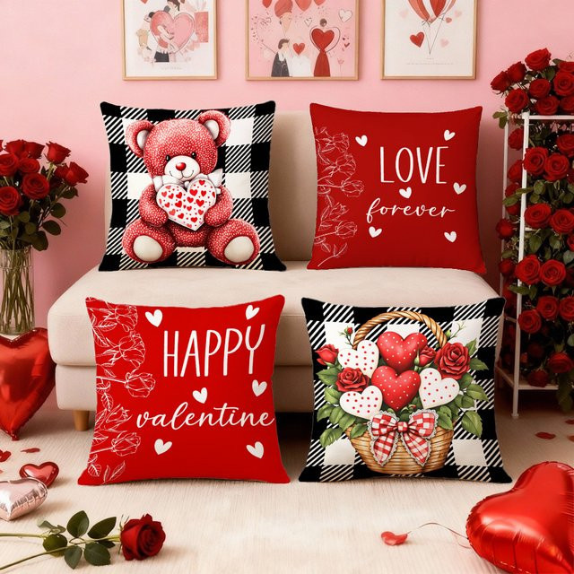 VIKAMA Kissenbezug Valentinstag, rot, quadratisch, doppelseitig bedruckt, B/B: 40 x 40 cm - Bild 1