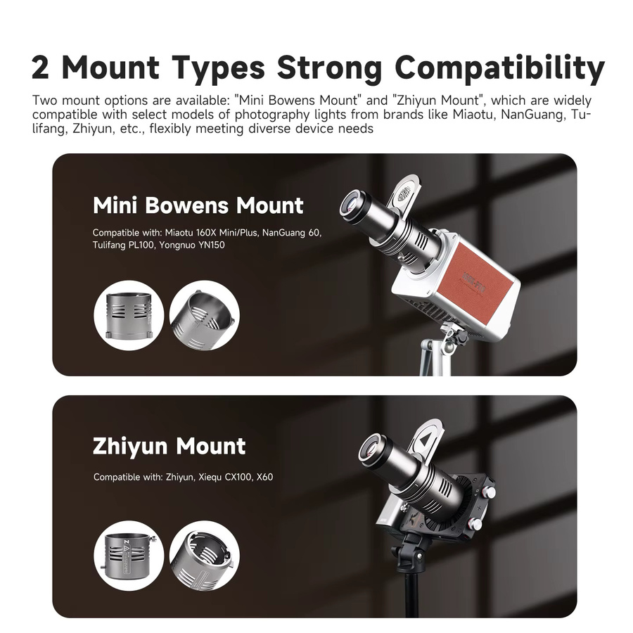 Zhiyun Mini-Snoot-Konus mit 20 GOBOs für Zhiyun CINEPEER CX100, Foto-Video-Beleuchtungsaufsatz in Schwarz - Bild 4