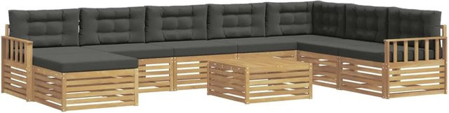 vidaXL Outdoor-Sofagarnitur 9-teilig aus Massivholz Akazie in Weiß, Anthrazit und Braun mit UV-beständigen Polstern in U-Form - Bild 1