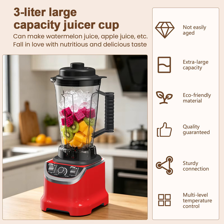 Betuyoo 8-in-1 Multifunktionaler Mixer in Rot, 9500W Hochgeschwindigkeitsmixer mit 3L Volumen und 32000RPM, Küchenmaschine als Entsafter, Fleischzerkleinerer und Smoothie-Maker - Bild 6