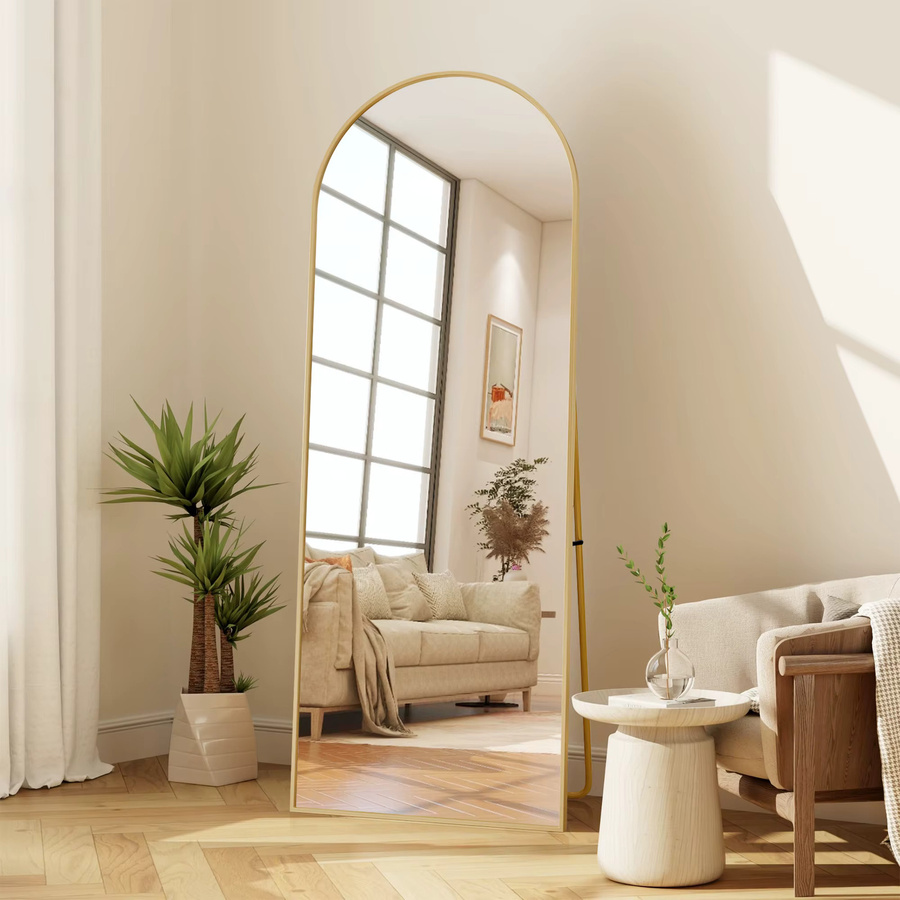 Anajqaqia Moderner Ganzkörperspiegel in Ovalform mit Aluminiumlegierung-Rahmen und gehärtetem Glas, Farbe: Schwarz oder Gold, Höhe: 164 cm, Breite: 54 cm - Bild 2
