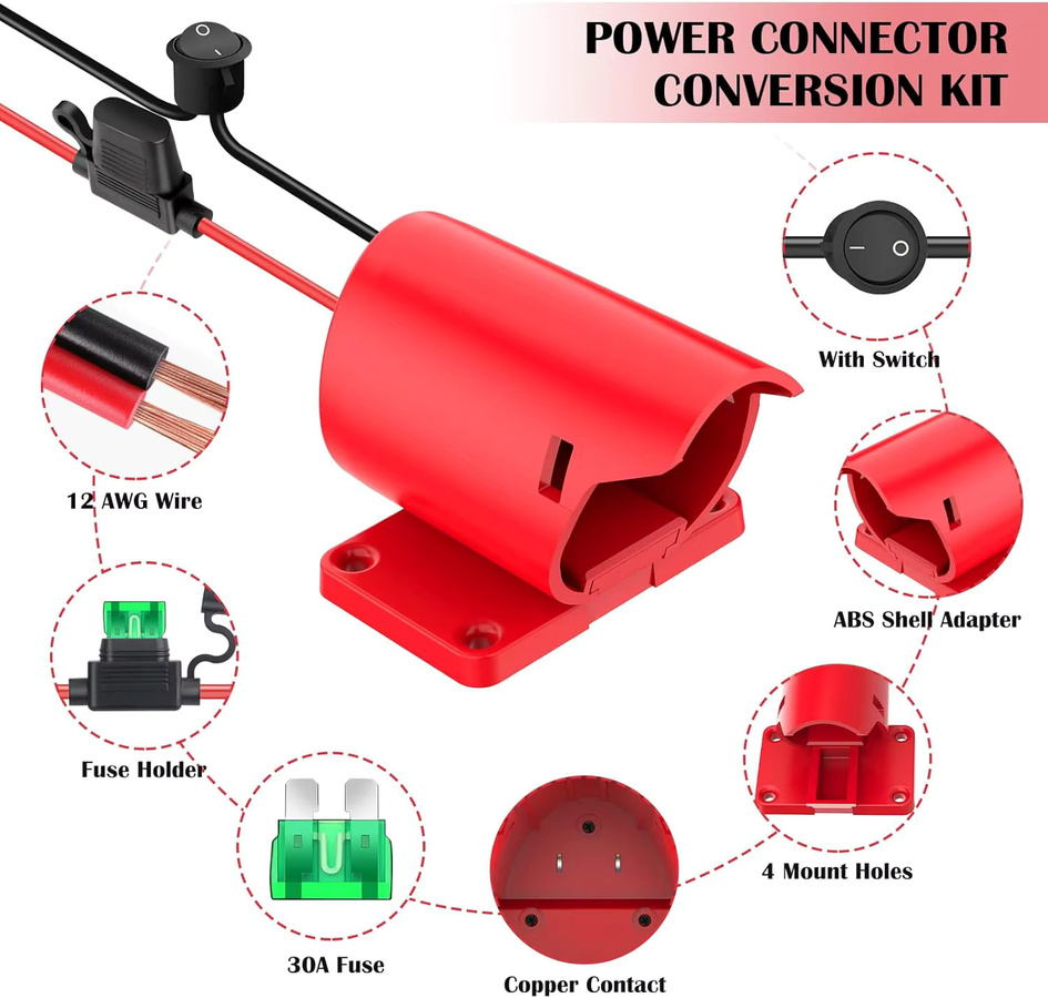 2er Pack Milwaukee M12 Batteriekonverter DIY-Adapter für 12 V Li-Ionen-Akkus mit Schalter in Rot - Bild 2