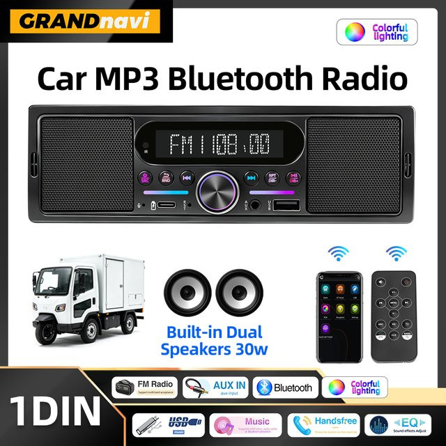 Grandnavi Auto-MP3-Radio-Player mit Bluetooth, USB und AUX in Schwarz - Bild 1
